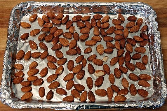 almonds on pan