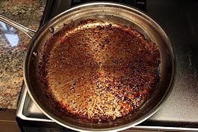 brown bits in pan